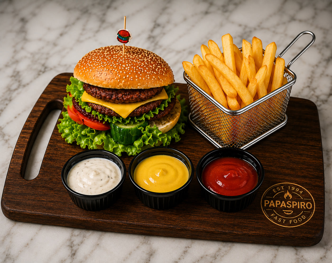 Cheese burger me patate — Papaspiro